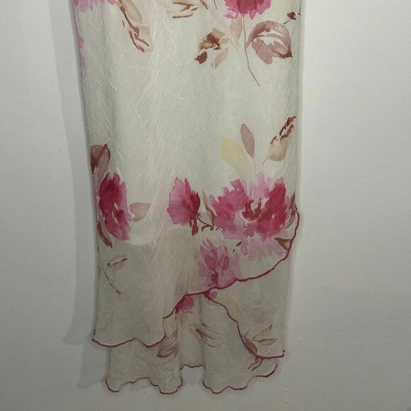 Vtg 90s y2k cream pink floral asymmetrical sleeveless dress jr 9 - Picture 5 of 7
